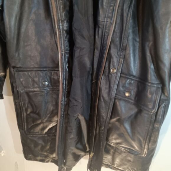 Vintage 70's Mens 9 Pocket Brown Leather Matrix Car Coat sz M - Picture 4 of 11